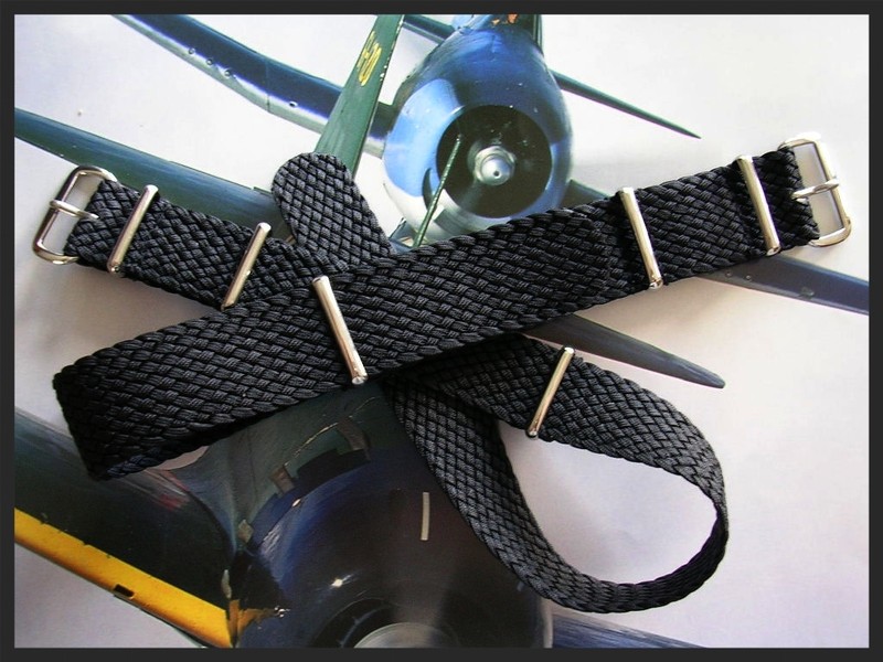 18mm Black Braided NATO g10 ® Woven Nylon RAF watchband strap MoD Bond IW SUISSE