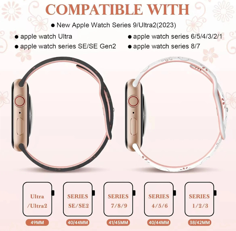 Engraved Floral Strap For Apple Watch Band 49mm 45mm 44mm 41mm Apple Watch strap gallery
