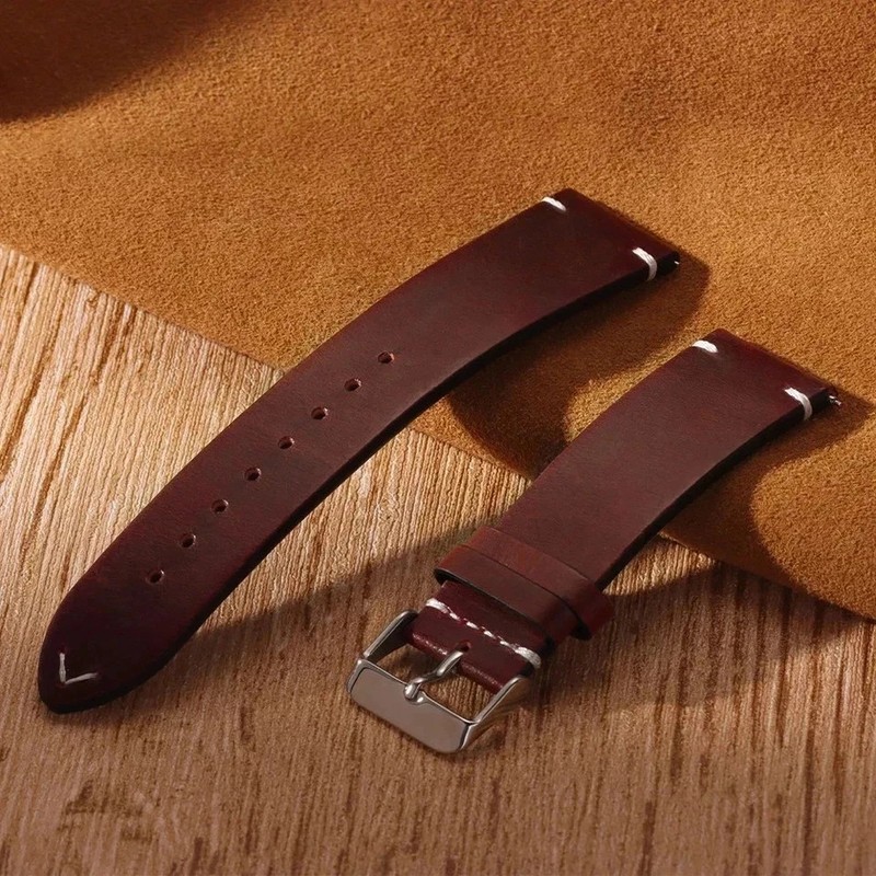 Retro Oil Wax Genuine Leather Watch Band 18 19 20 21 22 24mm Thin Cowhide Strap gallery