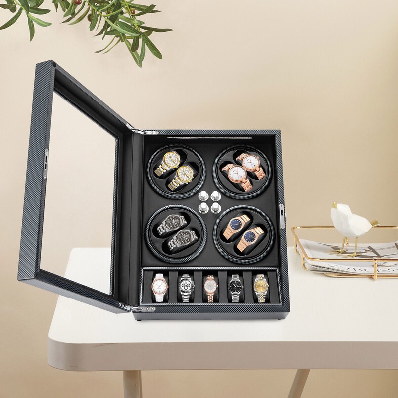 Watches Display Storage Case Automatic Rotation Watch Winder Box+LED Light NEW gallery