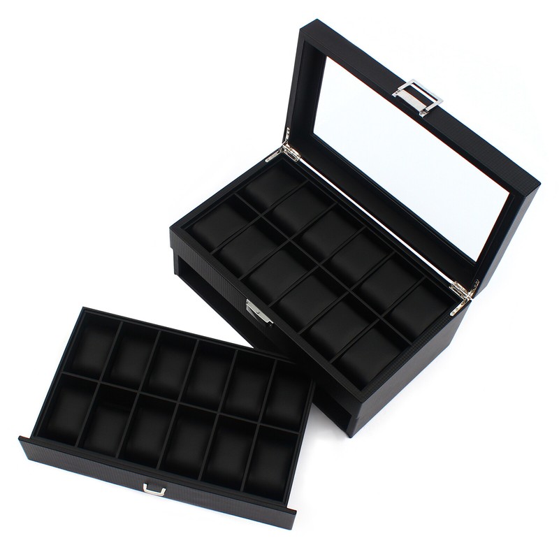 24 Slots Men Watch Box Organizer Large Watch Holder Jewelry Storage Display Case gallery