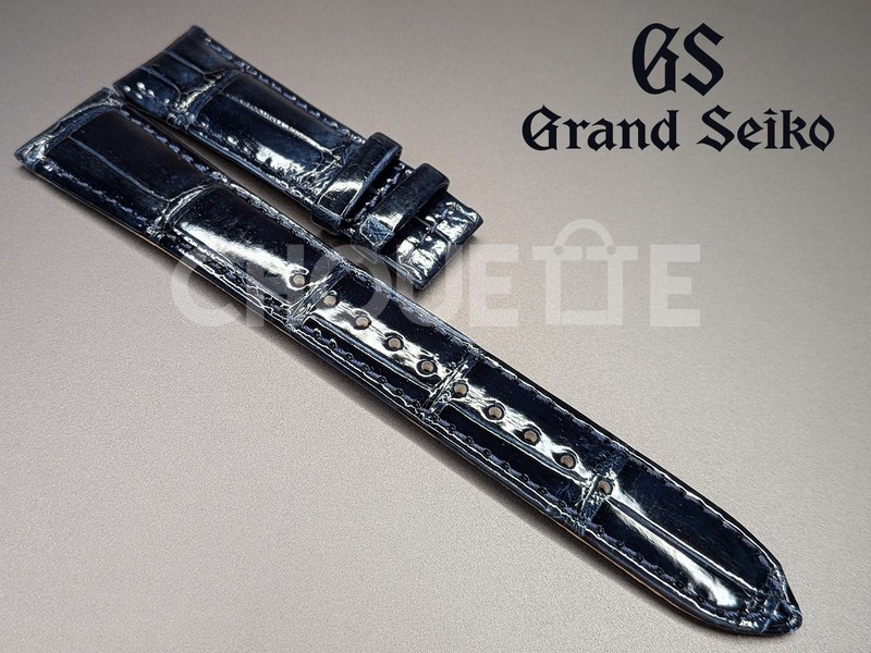 OEM Grand Seiko SBGK005 / 9S63-00B0 19mm Dark Blue Crocodile Leather Strap JAPAN