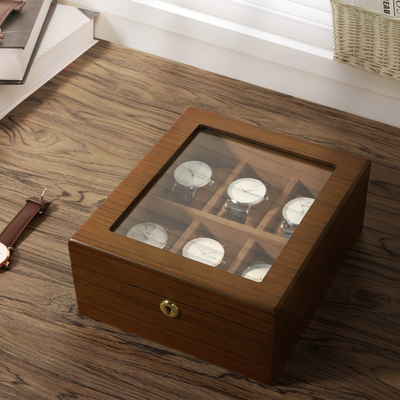 6 Slot Mens Watch Box Case Organizer Holder Jewelry Storage Display with Key gallery