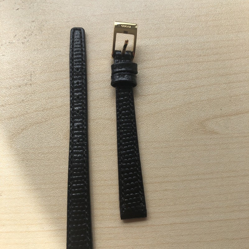 Gucci 💯% Authentic Black Leather Watch Strap Gold Buckle 10mm R AJ