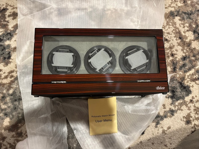 Watch Winder Ebony Wood w/LCD Display w/Japanese Mabuchi Motors