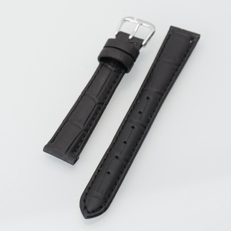 Ladies’ Vintage NOS 14mm Black Flat Leather Watch Band Silver Tone Buckle New