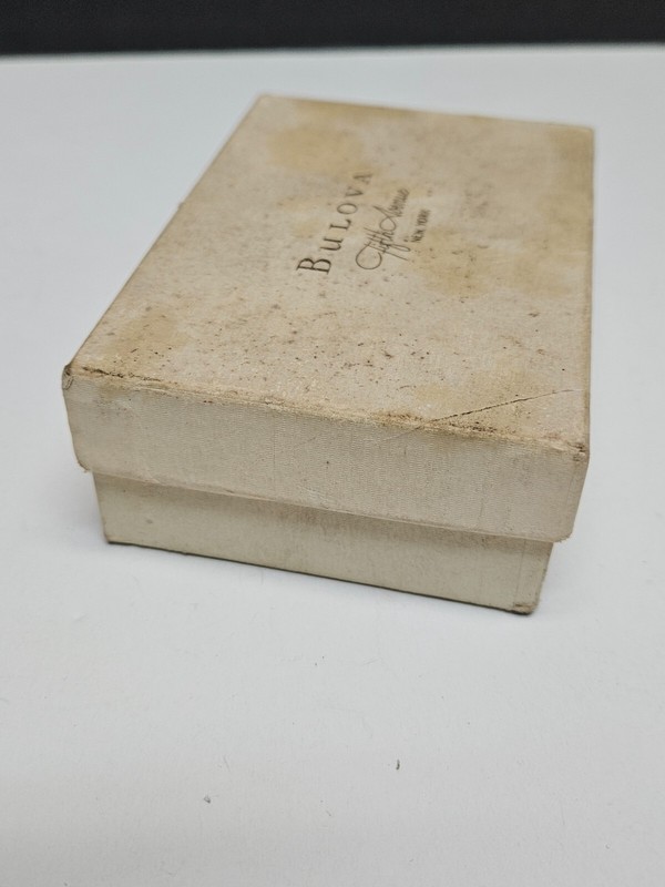 Vintage Bulova Fifth Avenue New York Cardboard Watch Box White Color Papers gallery