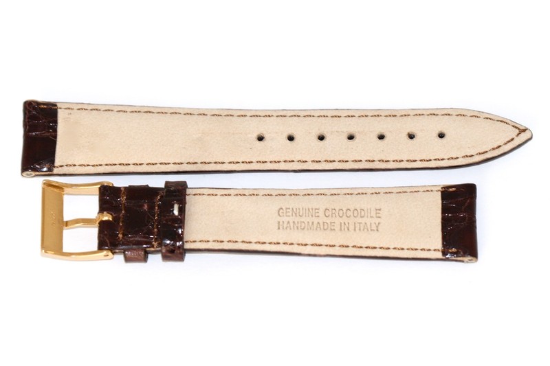 Genuine Crocodile XL Dark Brown Gold Buckle Watch Band Strap Handmade In Italy gallery