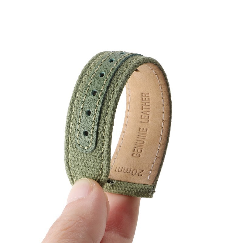 Quick Release Nylon Canvas Leather Watch Band Brushed Pin Buckle Strap Mens 20mm gallery