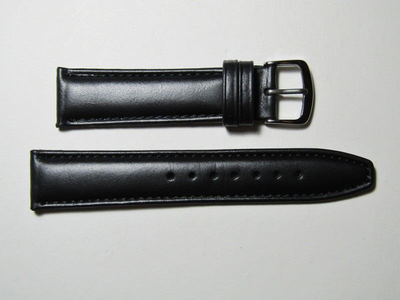 19mm Hadley-Roma MS881 Mens Black Oil-Tan Smooth Padded Leather Watch Band Strap gallery