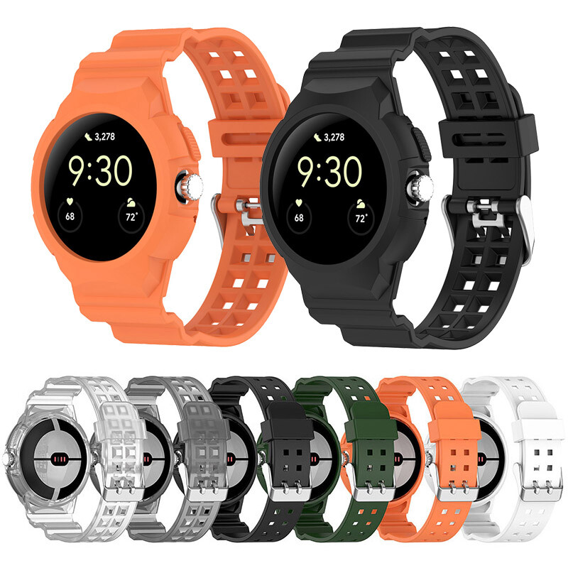 For Google Pixel Watch 2 Band Sport Watch Strap Shockproof Band w/ Bumper Case