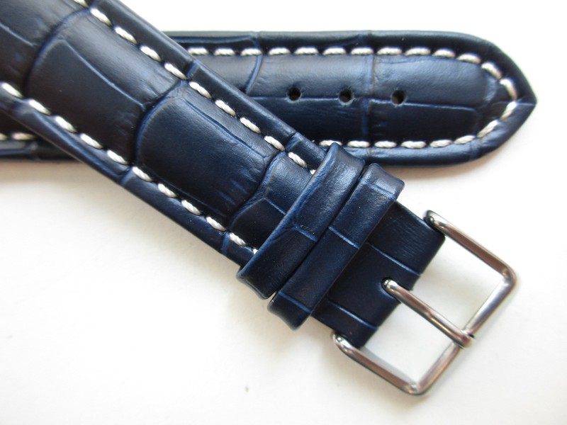 Midnight Blue alligator print 22 M Sport – white stitched – leather watch band
