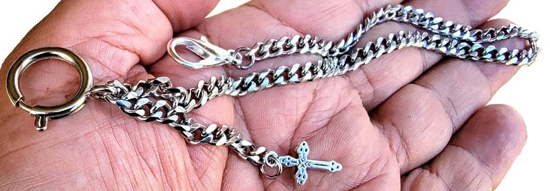Custom Made Pocket Watch Chain with Spring Ring Clasp and Cross Fob gallery