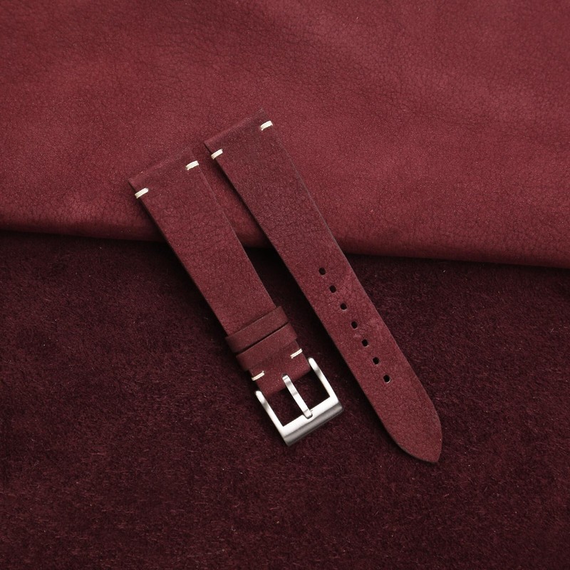 Vintage Slim Nubuck Burgundy Leather Watch Strap Band 19mm 20mm 21mm 22mm 23mm gallery