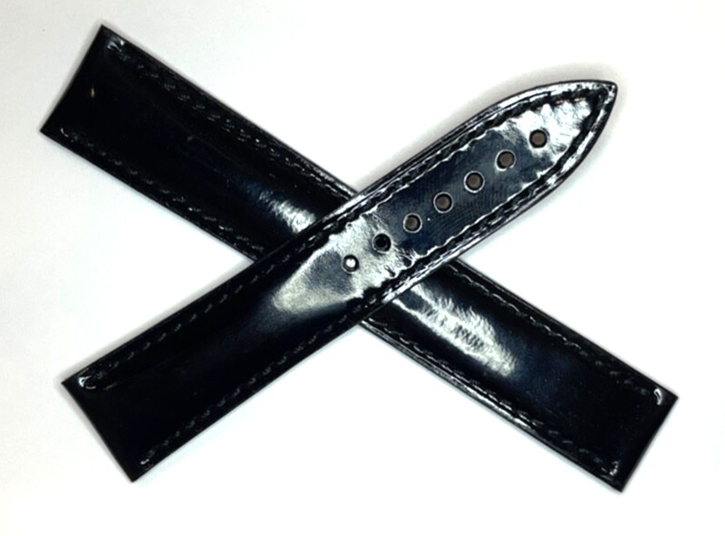 GENUINE Omega Patent Leather Glossy Black 18mm Watch Strap For Deployant