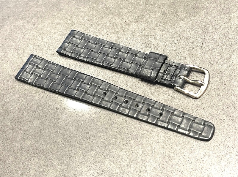 Vintage Wyler Basketweave Texture Black Leather Band w/silver buckle- 11/16″ mm