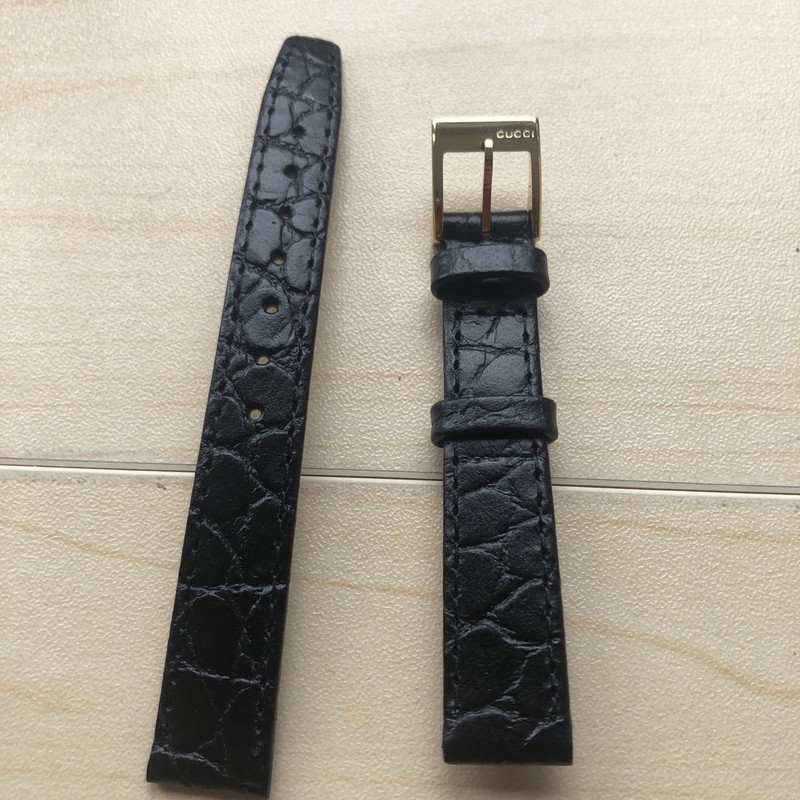Gucci 💯% Authentic Black Leather Watch Strap Gold Buckle 12mm R BG