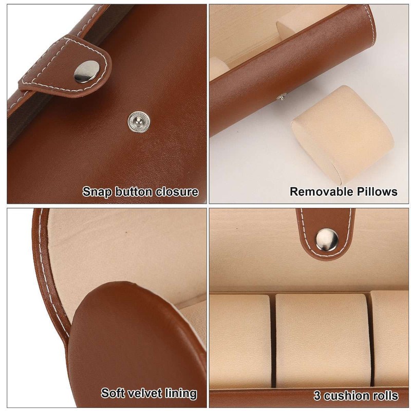 Watch Roll Display Box Leather Travel Case Wrist Watches 3-Slot Storage Pouch gallery
