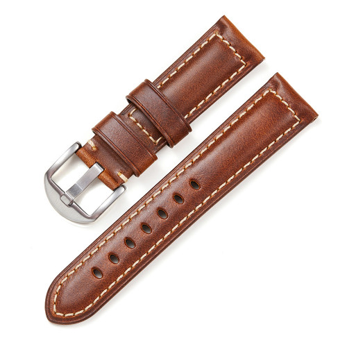 Oil-waxed Genuine Cowhide Leather Watch Band Men’s Rugged Strap 18/20/22/24/26mm