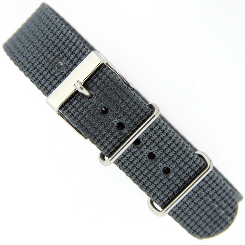 Watch Band Nylon One Piece Sport Strap Grey Stainless Buckle 20mm