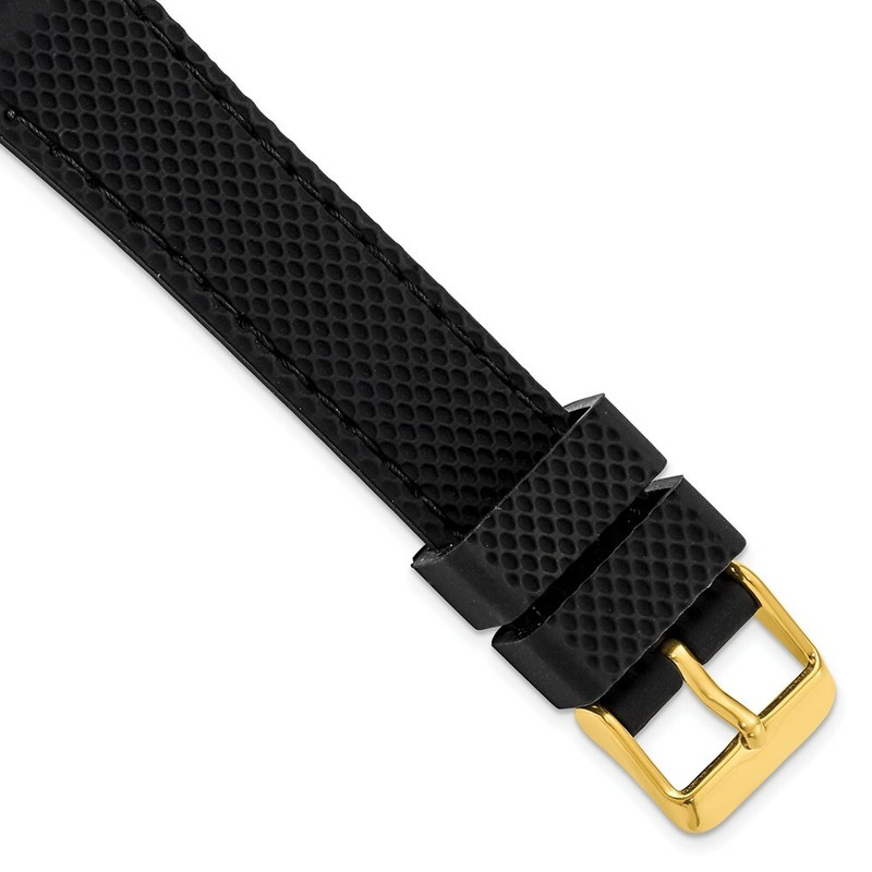18mm Black Silicone Black Stitch Gold-tone Buckle Watch Band