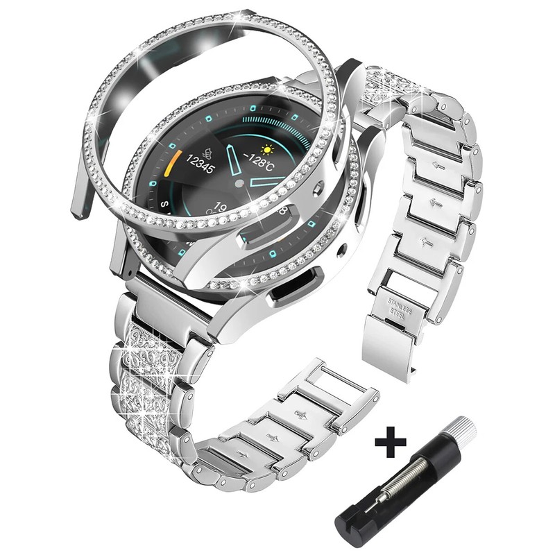 Diamond Metal Strap + Case for Samsung Galaxy Watch 4 5 6 7 40mm 44mm Band Women