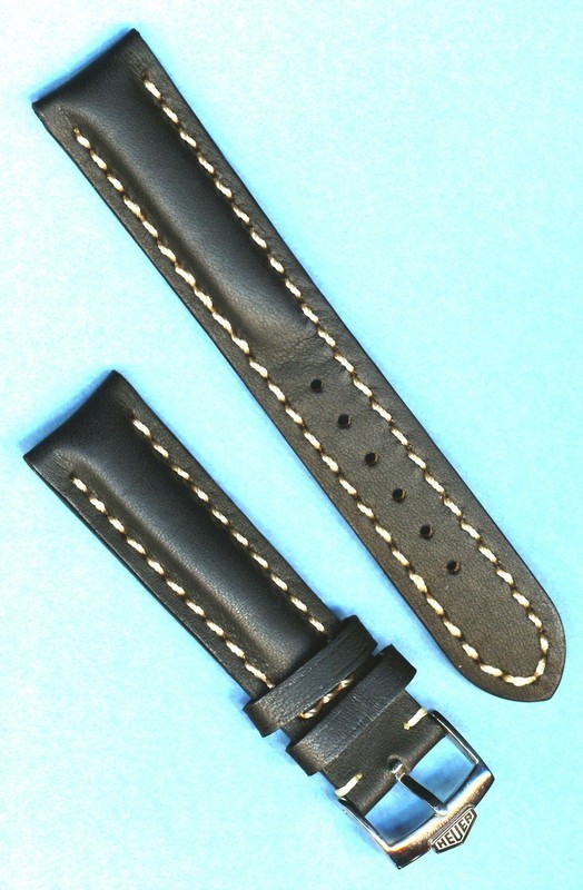 20mm GENUINE BLACK LEATHER MB STRAP WHITE STITCH PADDED & PRE TAG HEUER BUCKLE