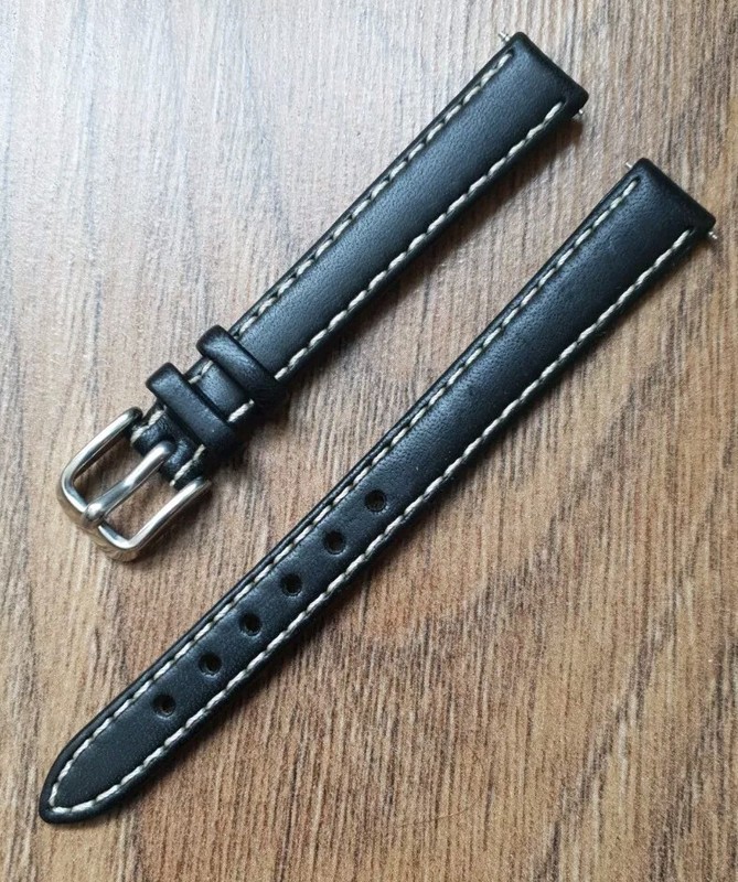 12mm VINTAGE SADDLE LEATHER BLACK APOLLO WATCH STRAP, SILVER BUCKLE.