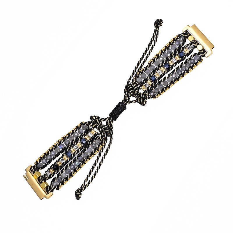 New Black Obsidian Stone Woven for Samsung Band Bohemian Style Strap
