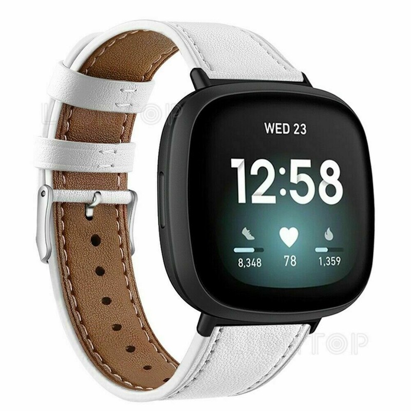 US For Fitbit Versa 3 / Sense Genuine Leather Watch Band Wrist Strap Metal Clasp gallery