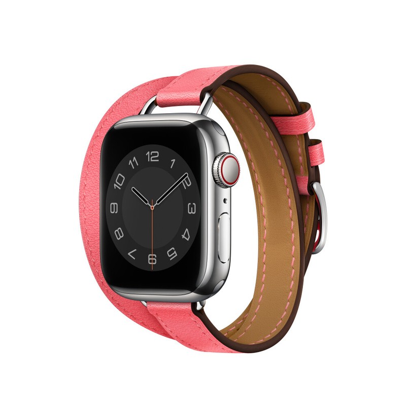 Slim Double Circle Leather Band Strap for Apple Watch 9 8 7 6 5 SE 40/44/41/45mm gallery