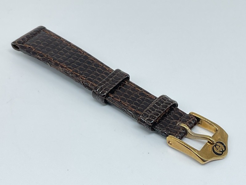 12.5MM GENUINE GUCCI BROWN LEATHER STRAP BAND LIZARD GRAIN WITH YELLOW BUCKLE gallery