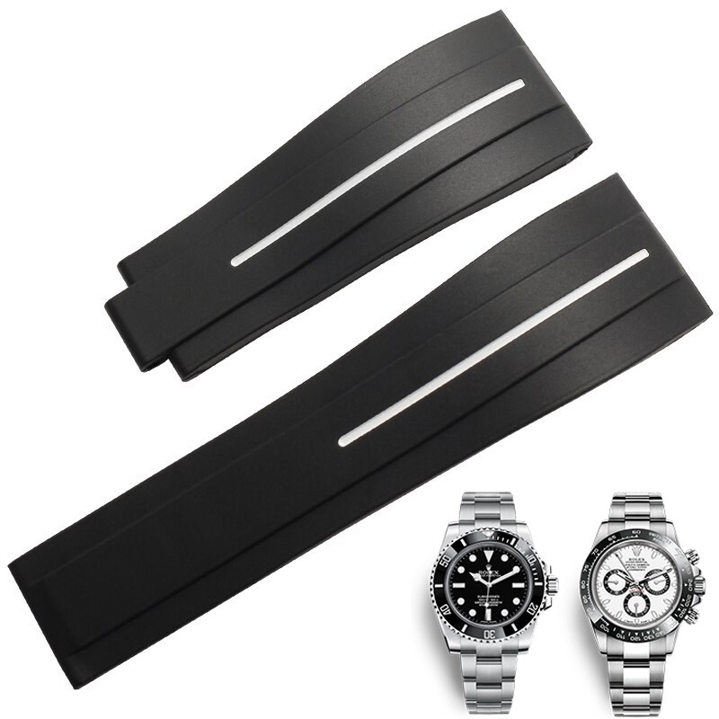 Black & White Line Rubber Strap for Rolex 20mm