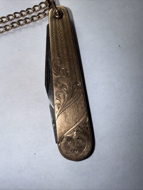 Swank Watch Fob Chain Knife Rolled Gold Plate Antique Victorian 100 Years Old gallery
