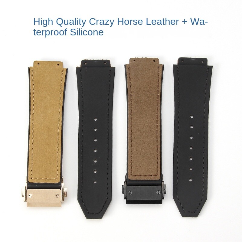 Frosted Patch Leather Watch Band Strap Men's Rubber Wristband 26*19mm for Hublot gallery