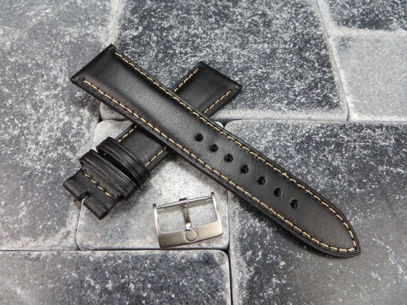 18 mm Calf Leather Strap Black Watch Band for OEM OMEGA Tang Buckle Set Brush WH