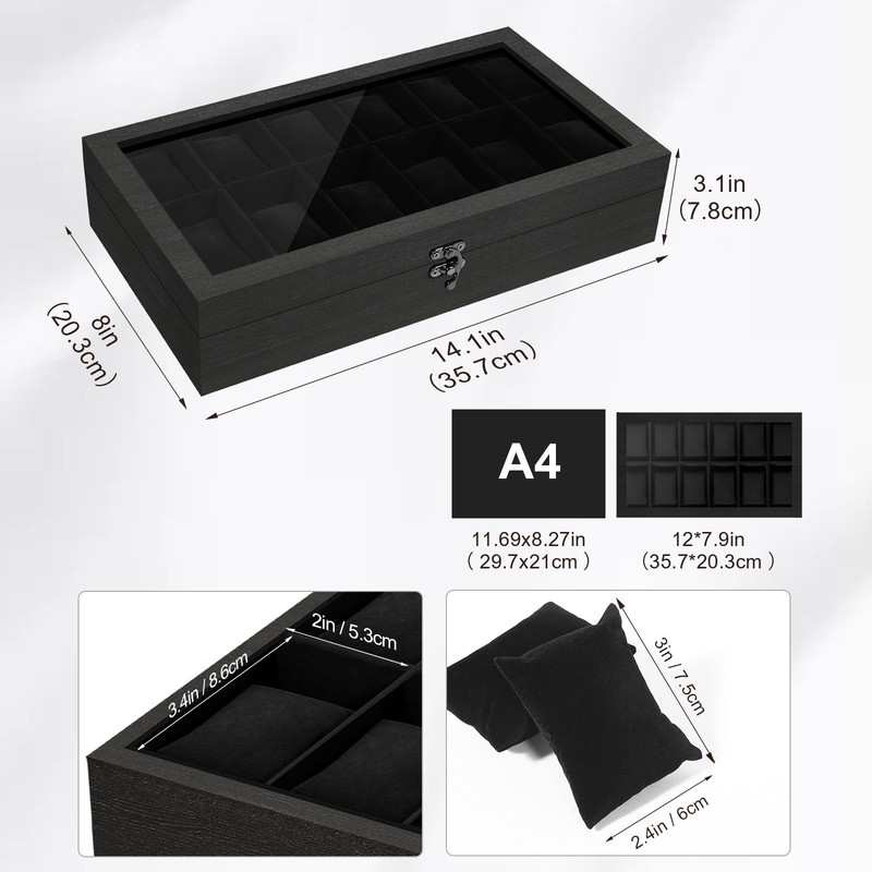 Solid Wood Watch Box, 12 Slot Watch Case Watch Display Case Jewelry Storage Gift gallery