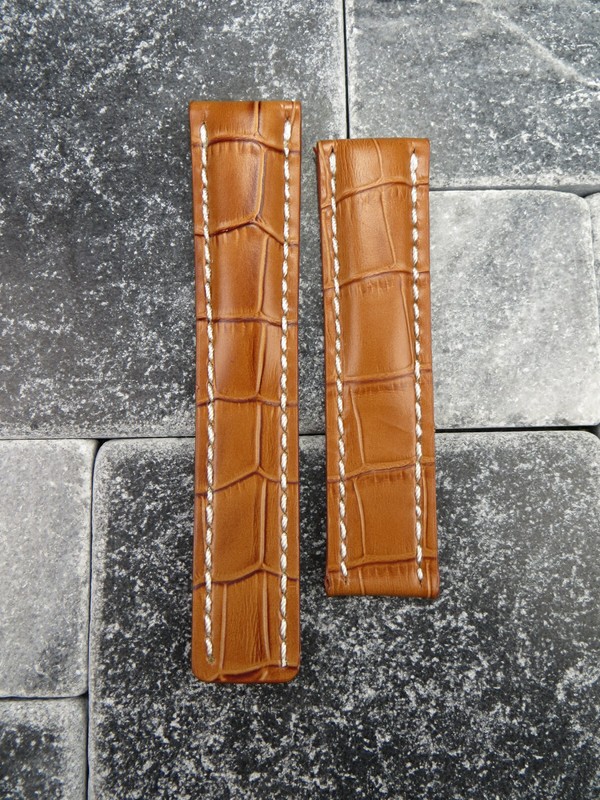 22mm Leather Strap Honey Brown Deployment Watch Band for BREITLING NAVITIMER B