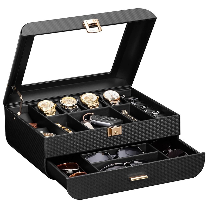 Watch Box Large for Men: Watch Organizer for Home - Lockable Display Storage ...