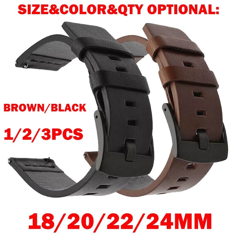 1-3Pc 18/20/22/24mm Brown/Black Microfiber Watch Band Wrist Straps Quick Release