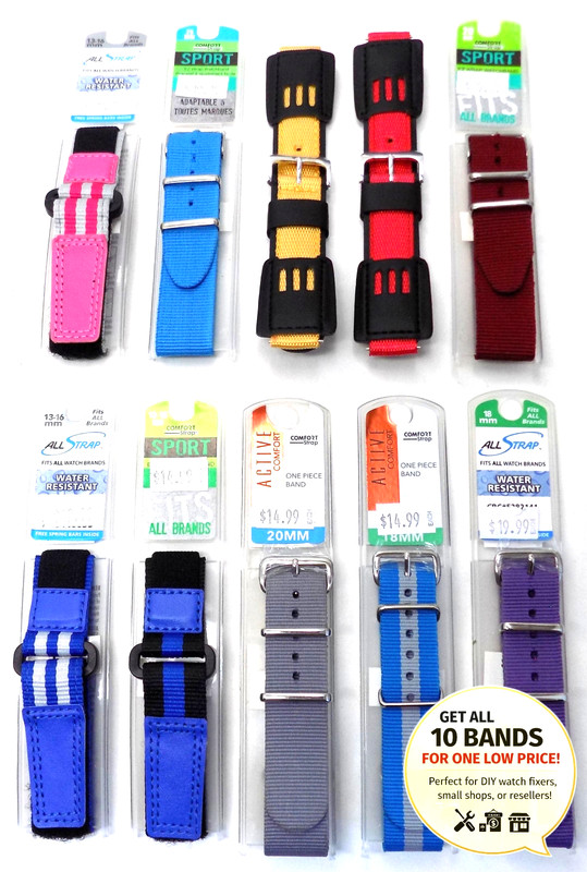 Lot of 10 Nylon Sport Watch Bands 13-20mm Colorful Assorted Bright Mixed Colors