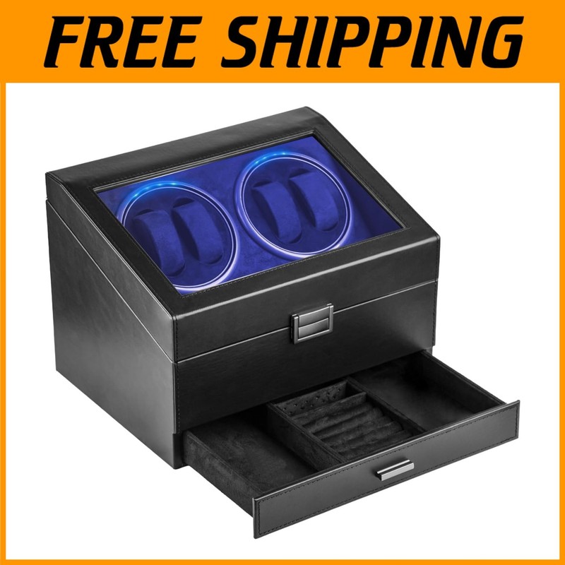 Dual-Design Watch Winder & Jewelry Armoire – Black