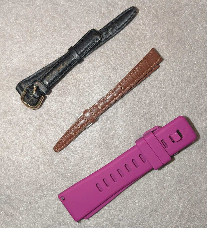 Lot of 3 Wristwatch Bands Two-Piece Straps Leather & Silicone Pink Black Brown