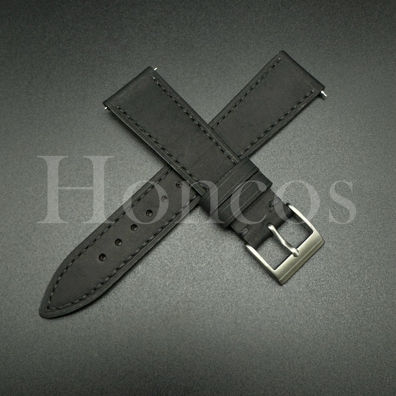 18 19 20 21 22 MM Vintage Leather Watch Band Strap Quick Release Fits Timex BLK