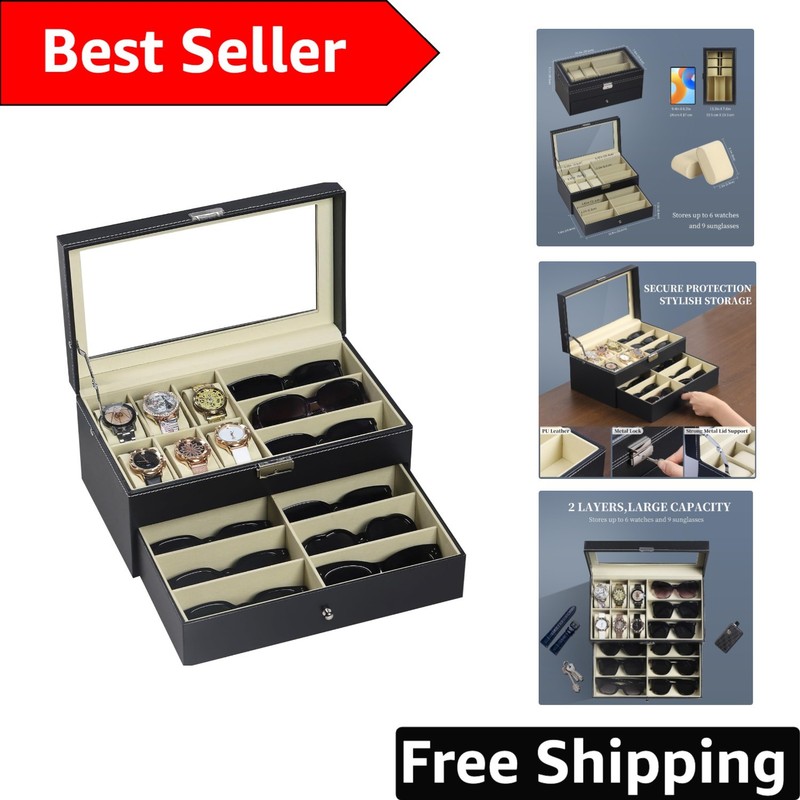 Stylish 6 Compartment Watch Box & Eyeglasses Organizer – Modern Gift Idea