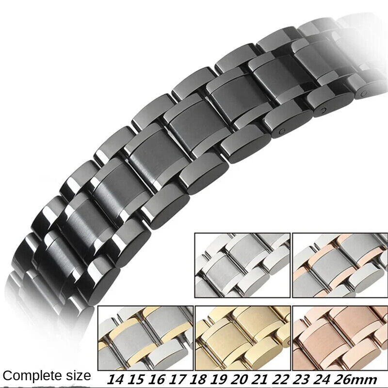 Solid Stainless Steel Watch Strap Quick Release Butterfly Clasp WristBands 12-26 gallery