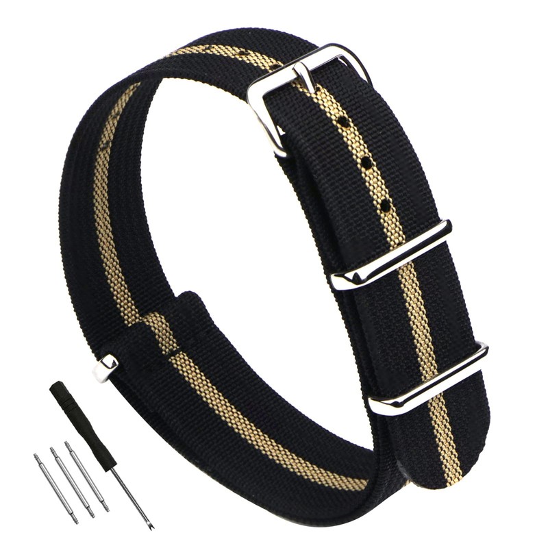 WOUKUP Premium Military Ballistic Ribbed Nylon Watch Straps 22MM, black khaki