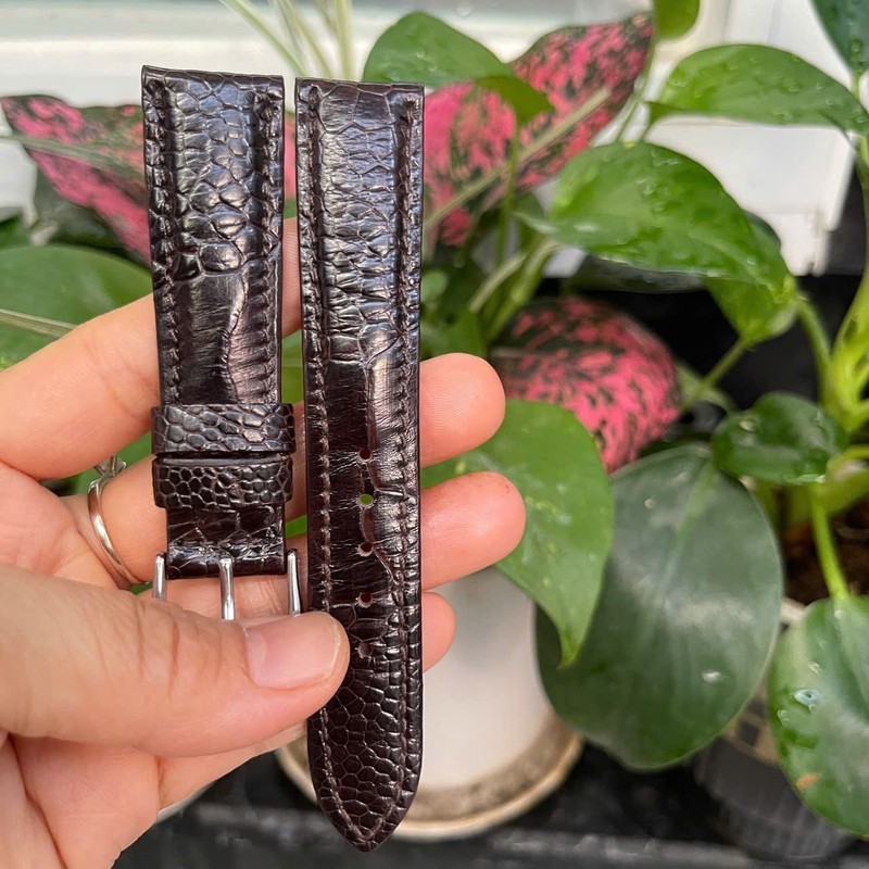 20mm/18mm Padded Brown Genuine OSTRICH Leg LEATHER SKIN WATCH STRAP BAND