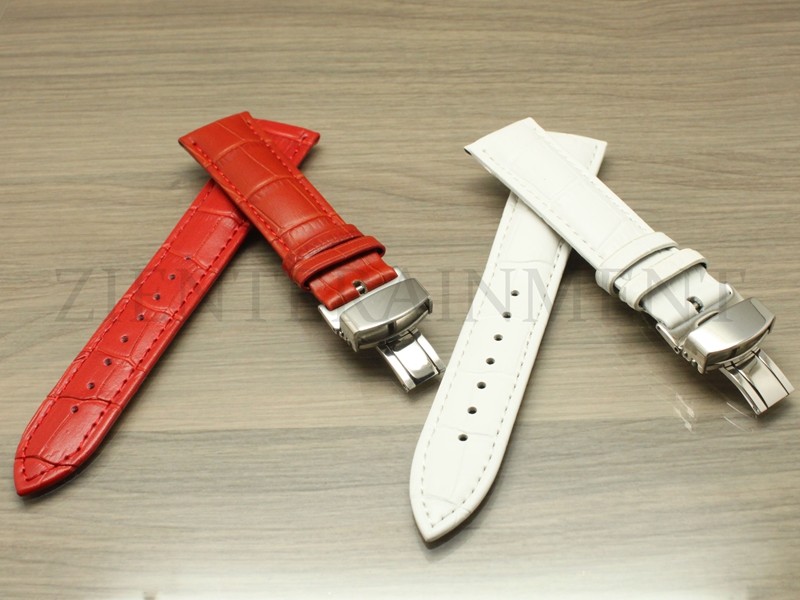 18MM 20MM Alligator Leather Strap Band Deployment Buckle Clasp Red White color