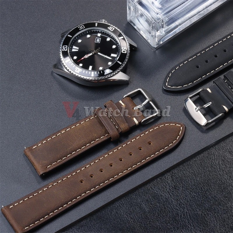 Universal Crazy Cowhide Watch Strap Quick Release Genuine Leather Band 14mm-24mm gallery
